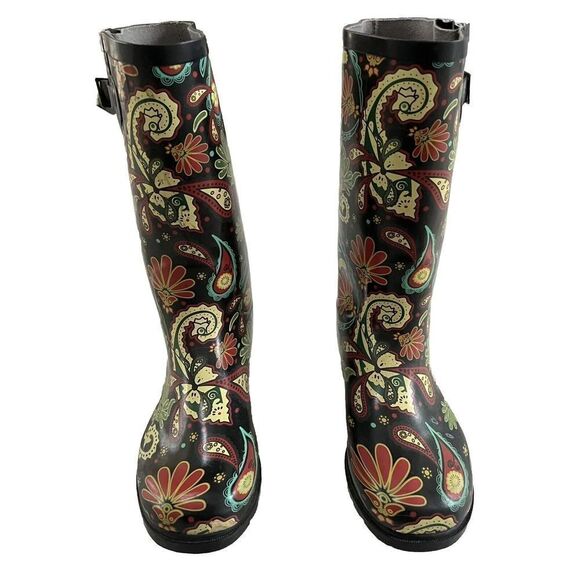 Nomad Rubber Rain Boots Women’s Size 6. ‎ Boho Paisley Floral. - Picture 1 of 9